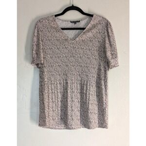 Adrianna Papell Blouse Womens Medium V Neck Boho Chic‎ Ribbed Flowy Ditzy Soft